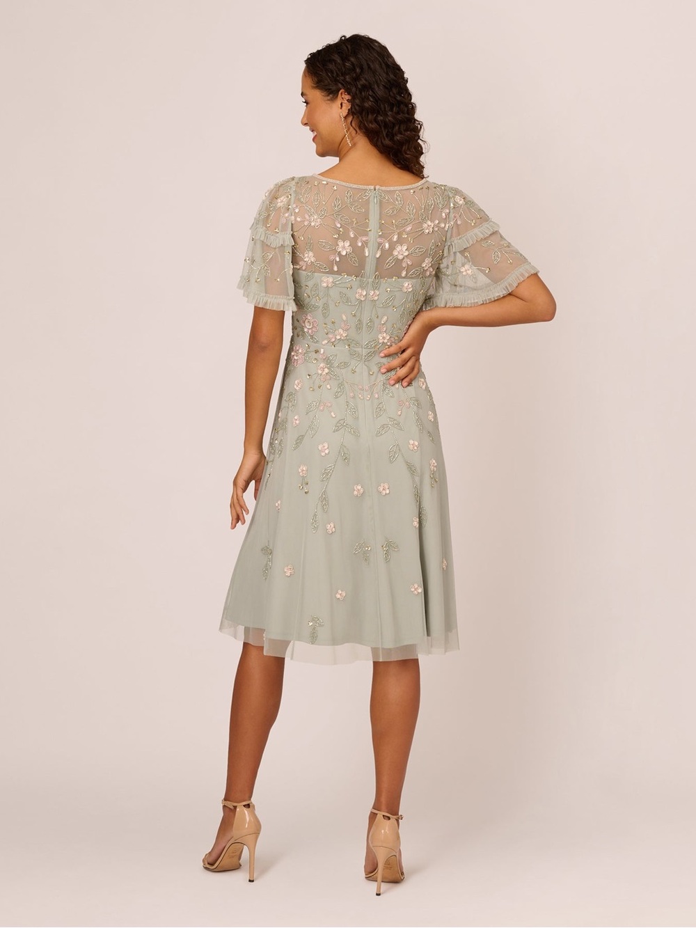 Adrianna Papell Women's V-Neck Beaded Midi Dress Frosted Sage Size 4 NWT - Picture 2 of 8